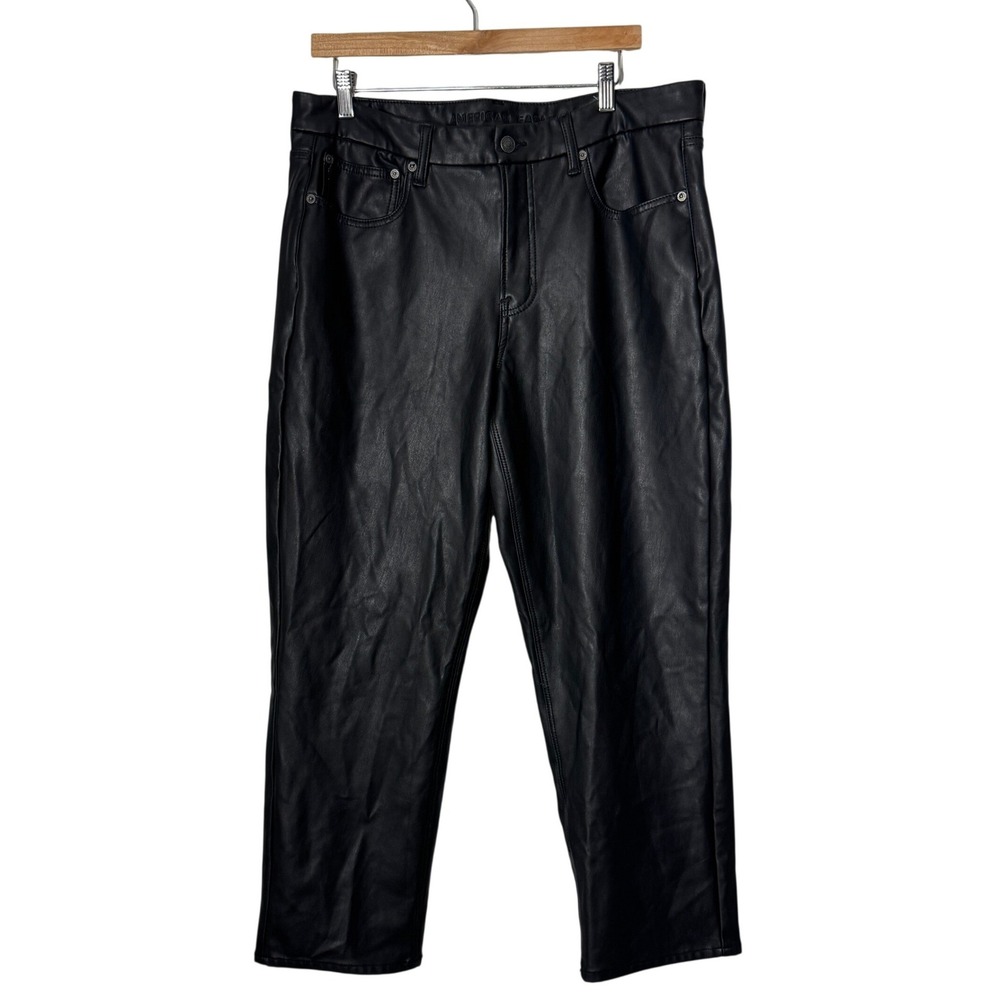 American Eagle 90s Straight Vegan Faux Leather Pants Black Womens 16 Short
